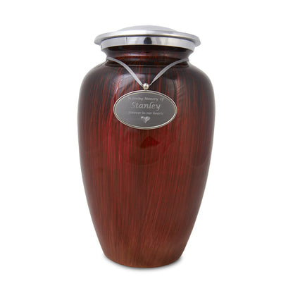 Large Enamel Finished Metal Alloy Cremation Urn - Red and Black