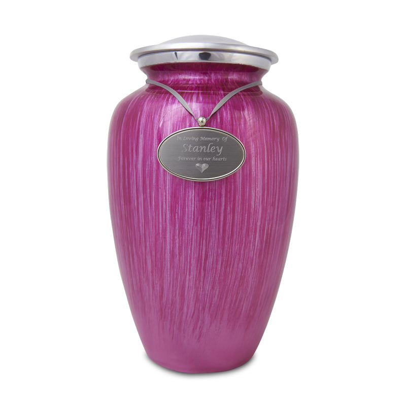 Large Enamel Finished Metal Alloy Cremation Urn - Pink