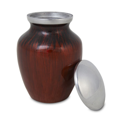 Small Enamel Finished Metal Alloy Cremation Urn - Red and Black - 25 cubic inches