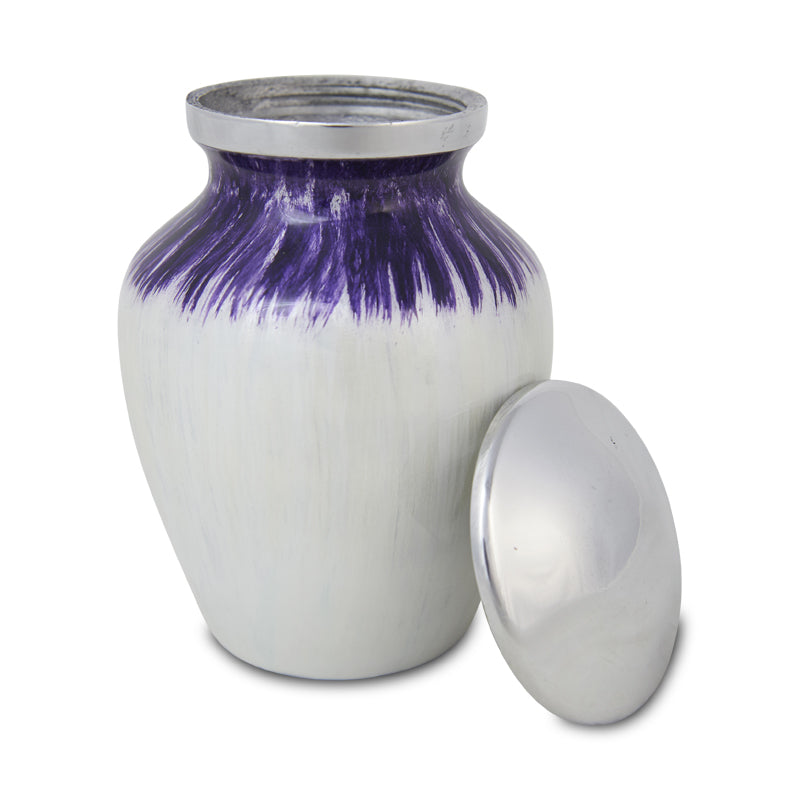 Small Enamel Finished Metal Alloy Cremation Urn - Purple and White - 25 cubic inches