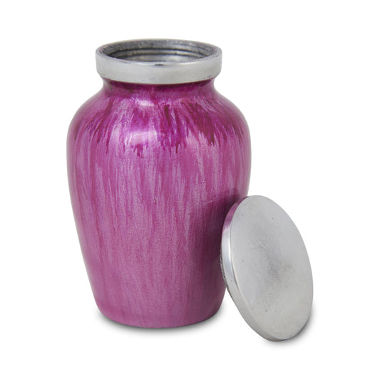 Pink Enamel Finished Metal Alloy Cremation Urn - Keepsake