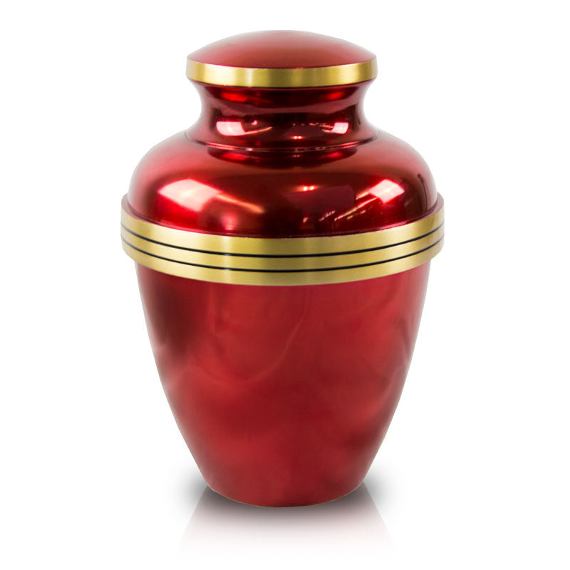 Red Gold-Banded Cremation Urn