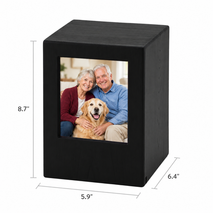 Woodgrain Finish MDF Black Photo Cremation Urn  - 200 cubic inch