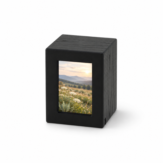 Woodgrain Finish MDF Black Photo Cremation Urn  - 25 cubic inch