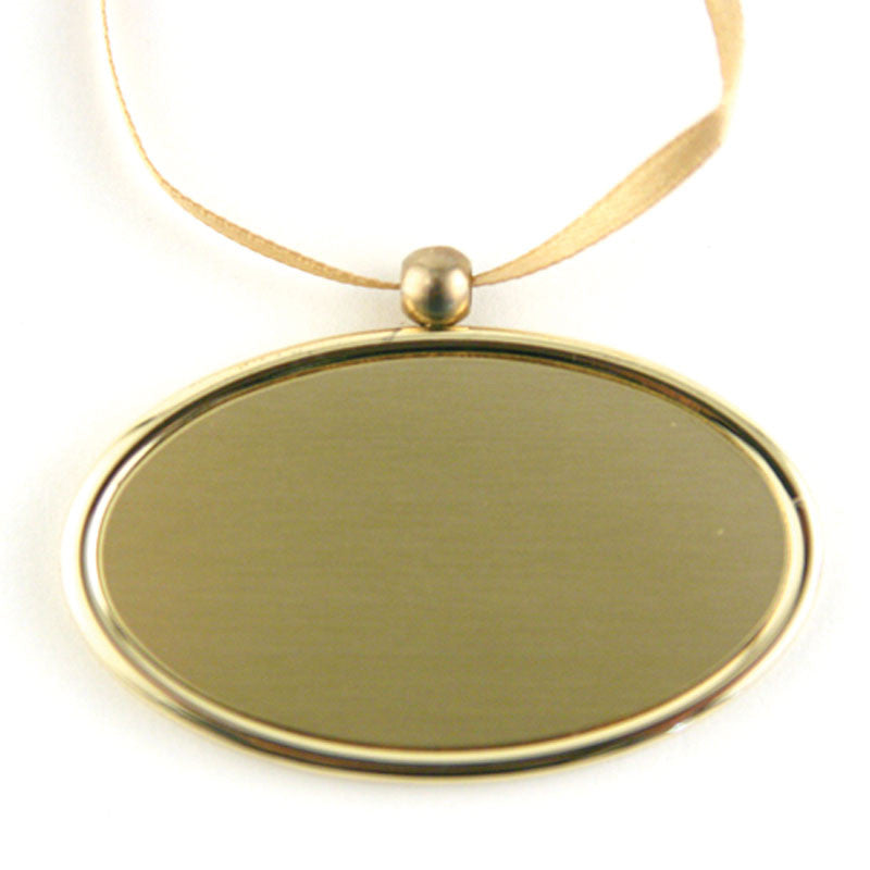 Gold Oval Pendant with Engraving - 1.6" H x 2.6" W