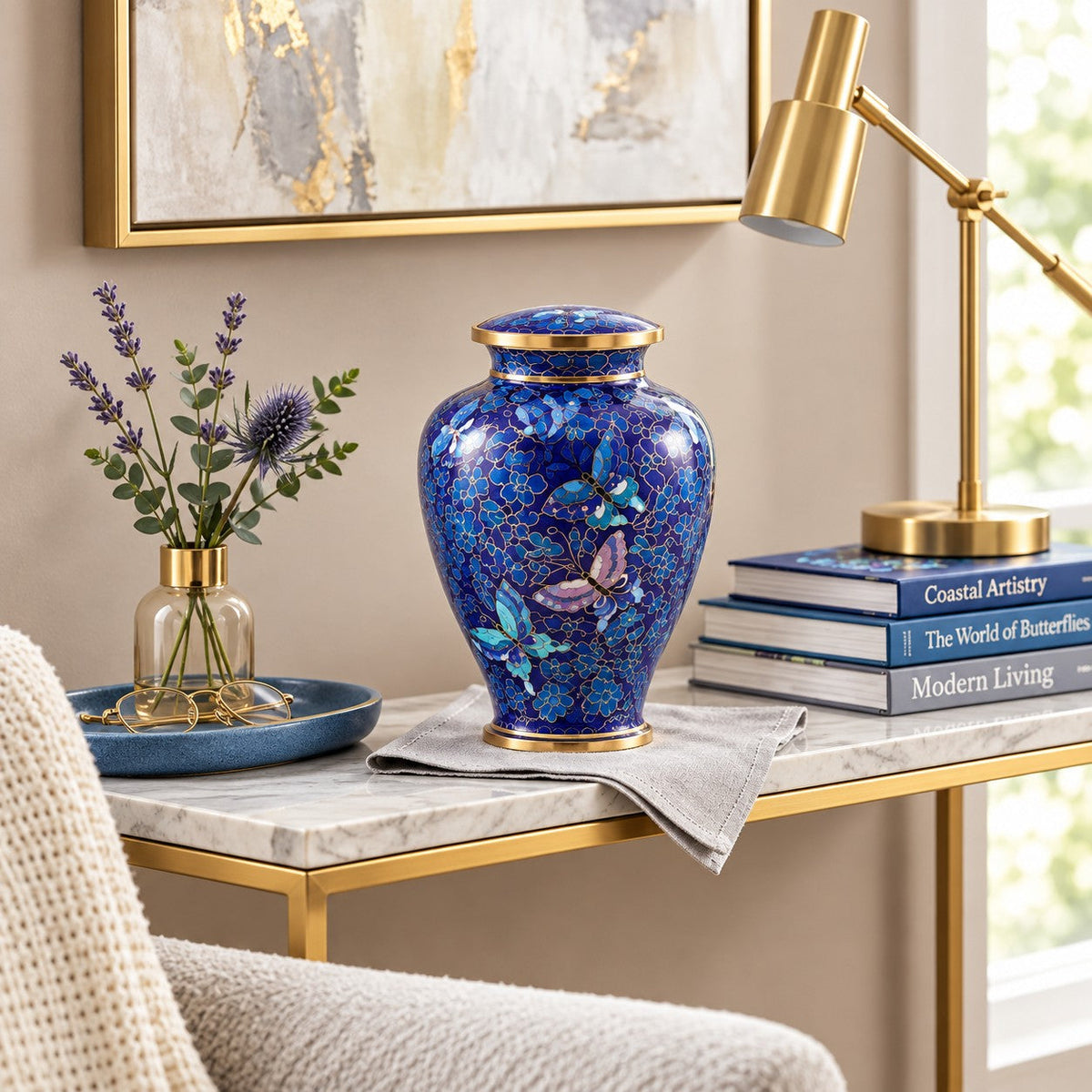 Nouveau Butterfly Cloisonné Cremation Urn - Large