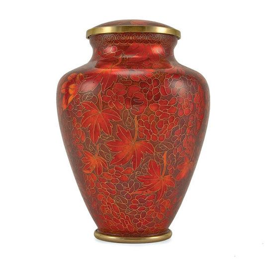 Auburn Leaves Cloisonné Cremation Urn - Large