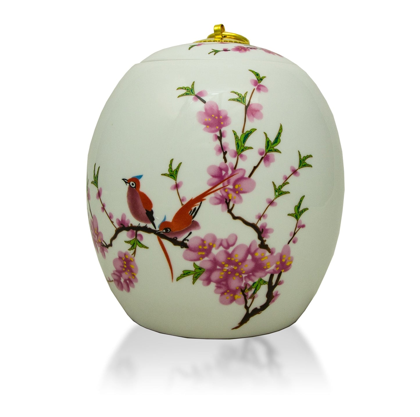 Floral Lovebirds Ceramic Cremation Urn - 135 cubic inches