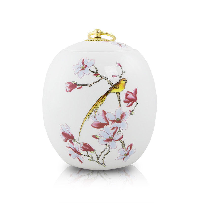Golden Bird Ceramic Urn - 105 cubic inches
