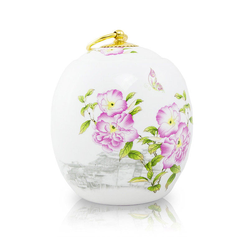 Pink Peony Ceramic Cremation Urn - Medium