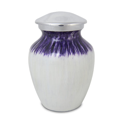 Small Enamel Finished Metal Alloy Cremation Urn - Purple and White - 25 cubic inches