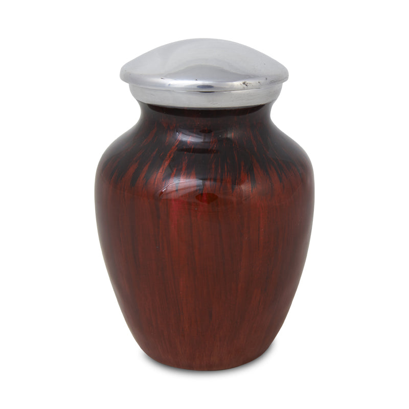 Small Enamel Finished Metal Alloy Cremation Urn - Red and Black - 25 cubic inches