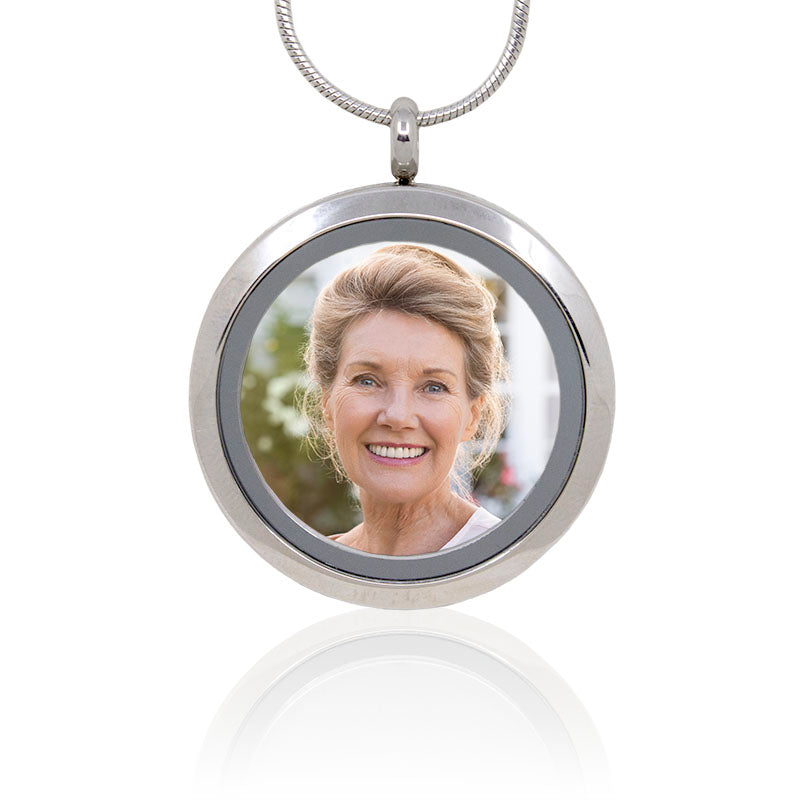Silver Round Stainless Steel Photo Cremation Locket
