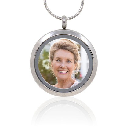 Silver Round Stainless Steel Photo Cremation Locket