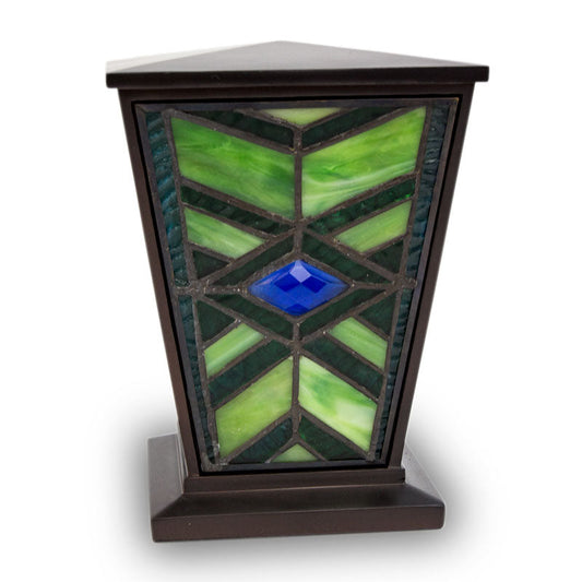 Mission Style Emerald Stained Glass Cremation Urn - 80 cubic inches