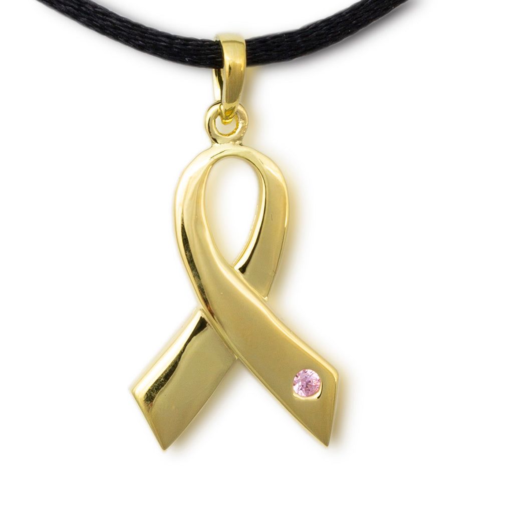 Breast Cancer Ribbon Cremation Pendant - Polished Sterling Silver