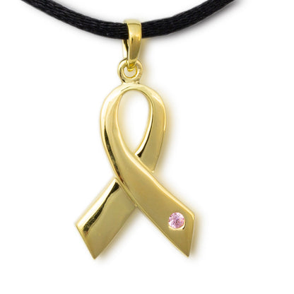 Breast Cancer Ribbon Cremation Pendant - Polished Sterling Silver