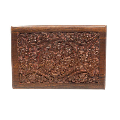 Hand-carved Floral Rosewood Cremation Urn - Medium 25 cubic inch