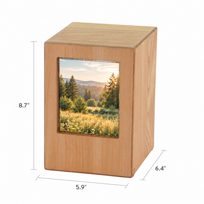 Woodgrain Finish MDF Natural Photo Cremation Urn  - 200 cubic inch