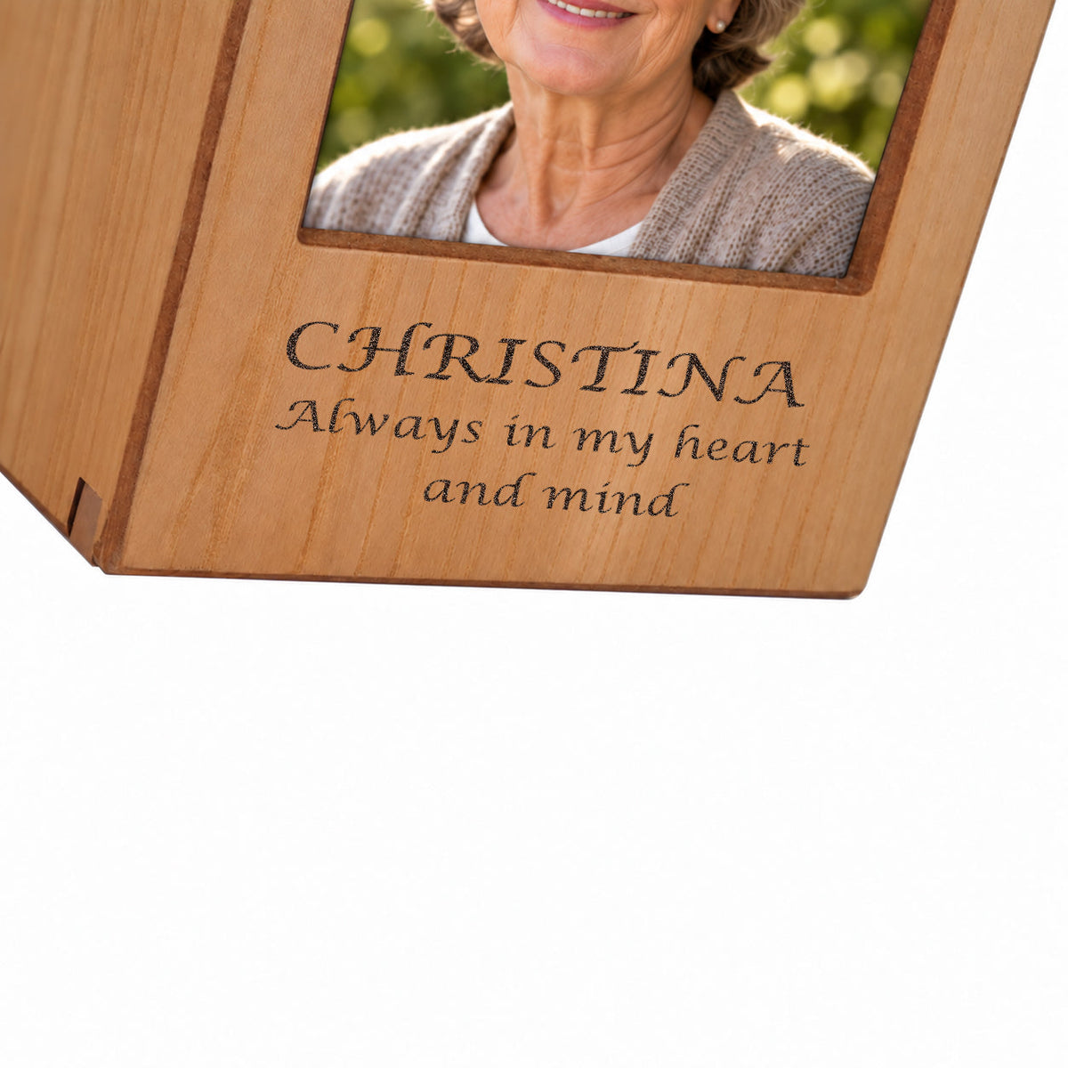 Woodgrain Finish MDF Natural Photo Cremation Urn  - 200 cubic inch