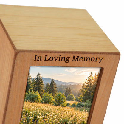 Woodgrain Finish MDF Natural Photo Cremation Urn - 40 cubic inch