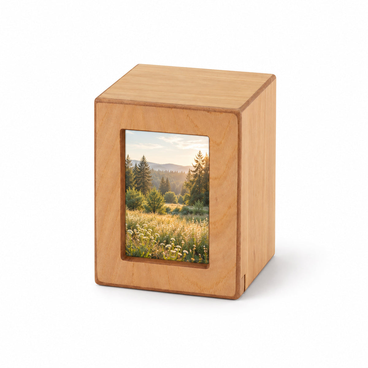 Woodgrain Finish MDF Natural Photo Cremation Urn  - 25 cubic inch