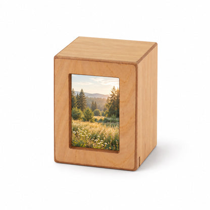 Woodgrain Finish MDF Natural Photo Cremation Urn  - 25 cubic inch