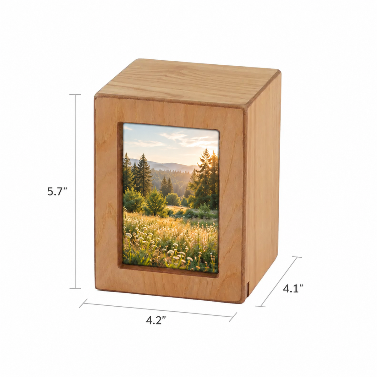 Woodgrain Finish MDF Natural Photo Cremation Urn - 40 cubic inch