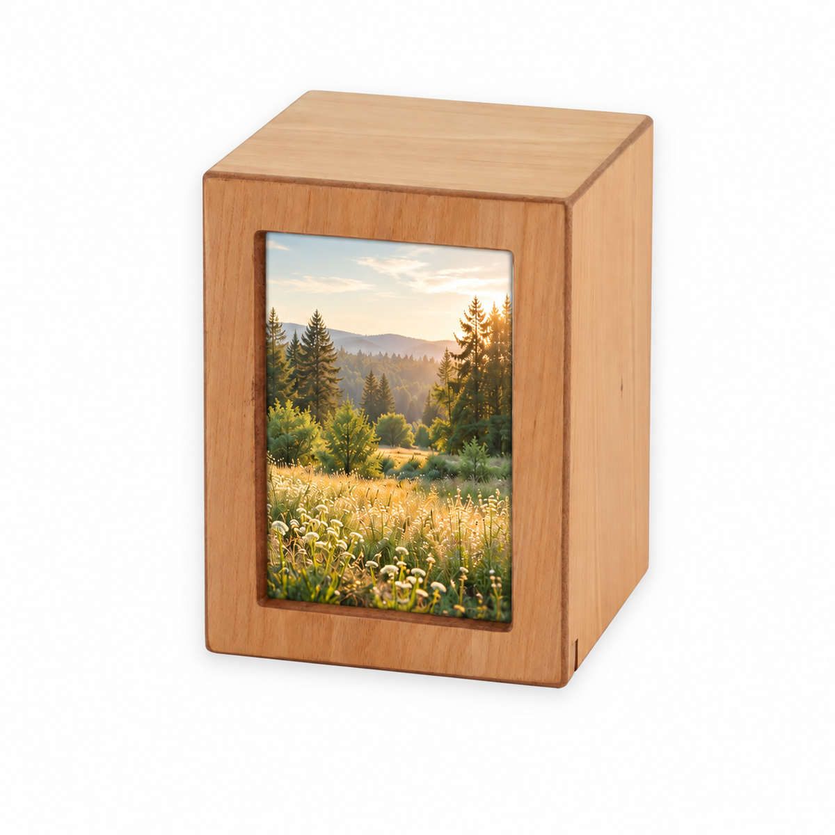Woodgrain Finish MDF Natural Photo Cremation Urn - 40 cubic inch