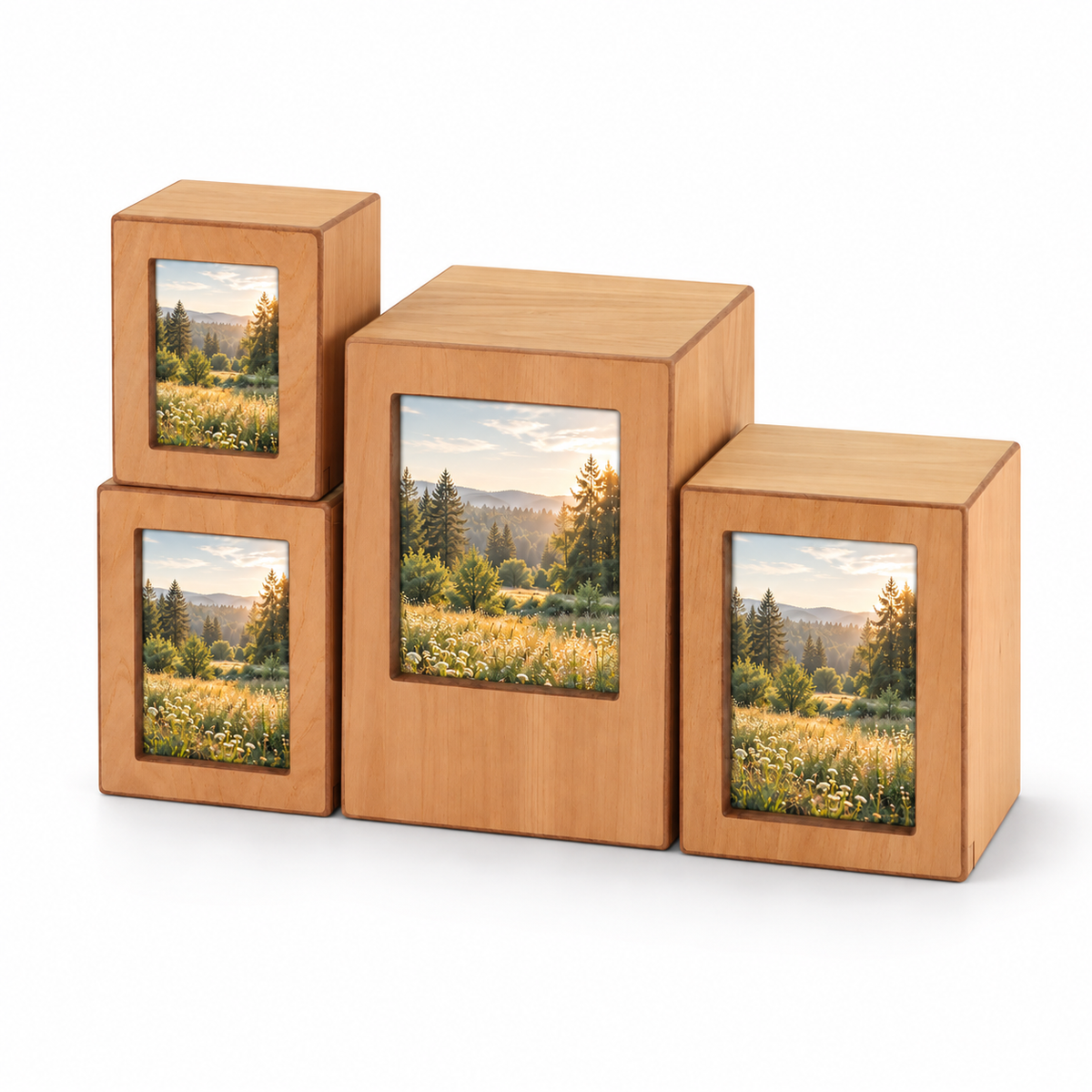 Woodgrain Finish MDF Natural Photo Cremation Urn  - 25 cubic inch