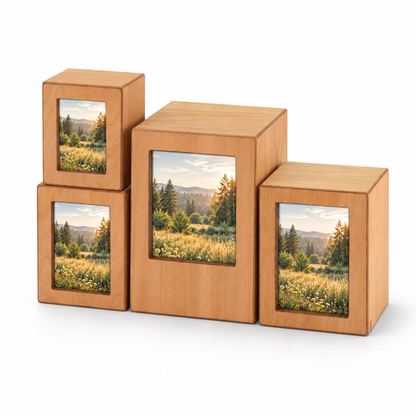 Woodgrain Finish MDF Natural Photo Cremation Urn - 40 cubic inch