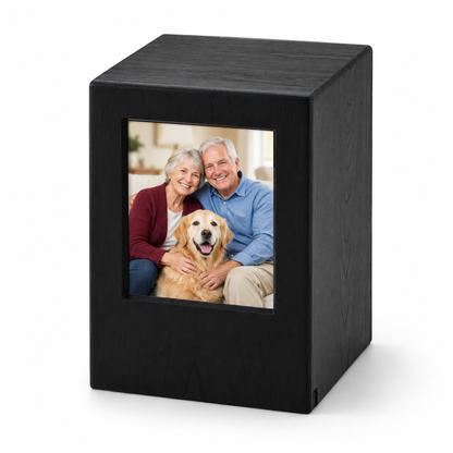 Woodgrain Finish MDF Black Photo Cremation Urn  - 200 cubic inch