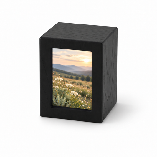 Woodgrain Finish MDF Black Photo Cremation Urn - 40 cubic inch