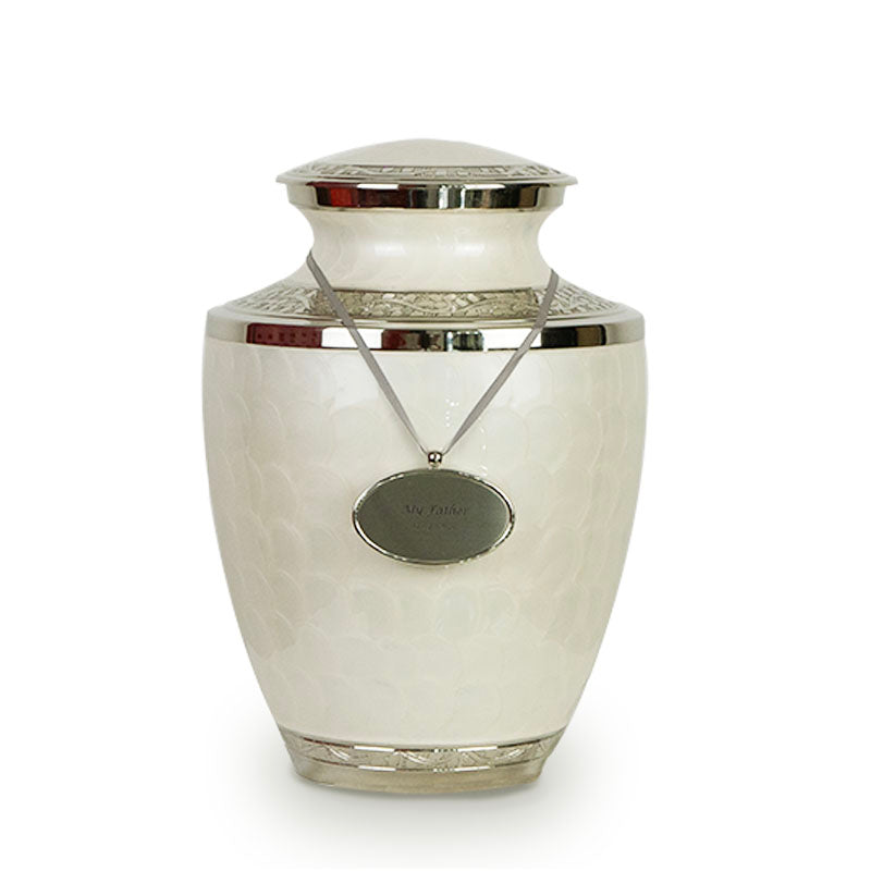 Enamel White Ripple Brass Cremation Urn - Large