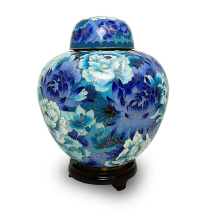 Floral Blue Cloisonne Cremation Urn - Large