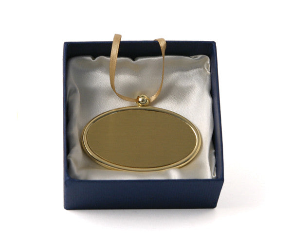 Gold Oval Pendant with Engraving - 1.6" H x 2.6" W