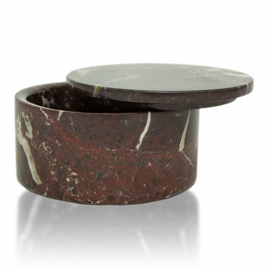Red Marble Circular Cremation Urn - Keepsake Box