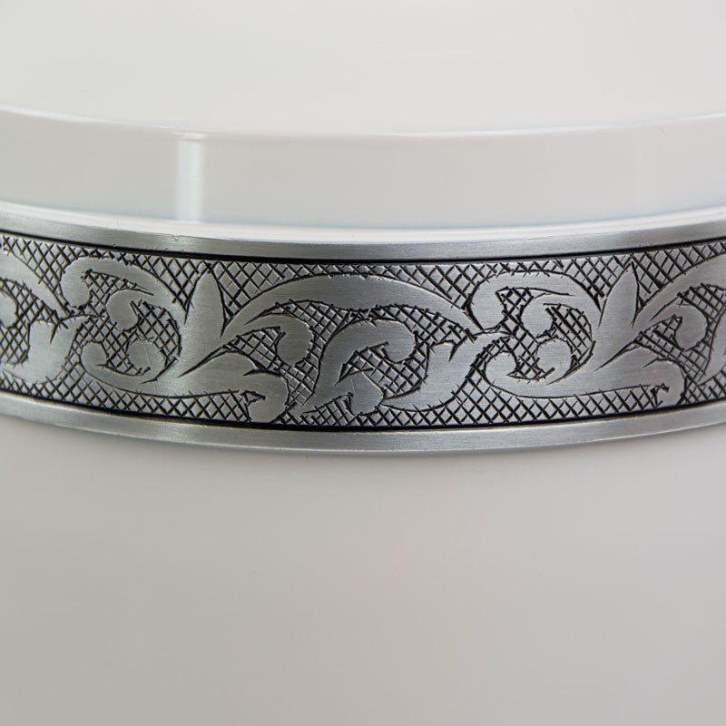 White Cremation Urn with Floral Band