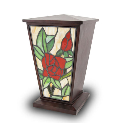 Red Rose Stained Glass Cremation Urn
