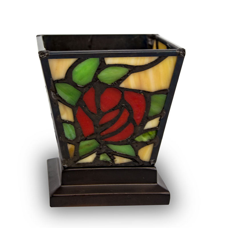 Red Rose Stained Glass Cremation Candle Keepsake