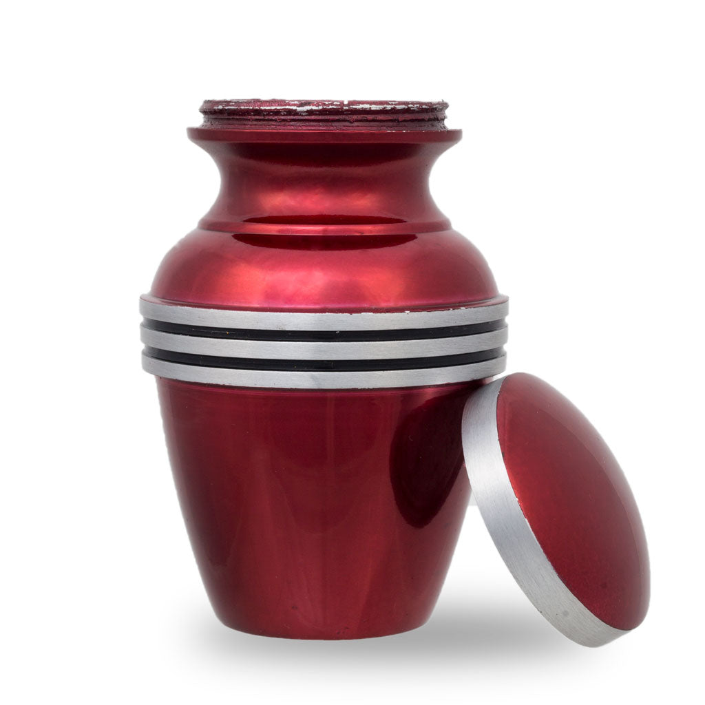 Red Pewter-Banded Cremation Urn - Keepsake